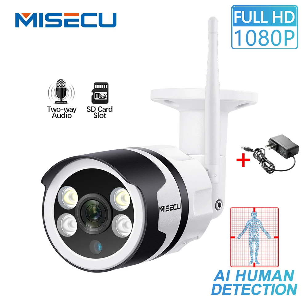 MISECU H.265 1080P wifi IP камера AI обнаружения человека двухстороннее аудио Открытый P2P Полный Цвет ночного видения P2P 2.0MP беспроводной проводной