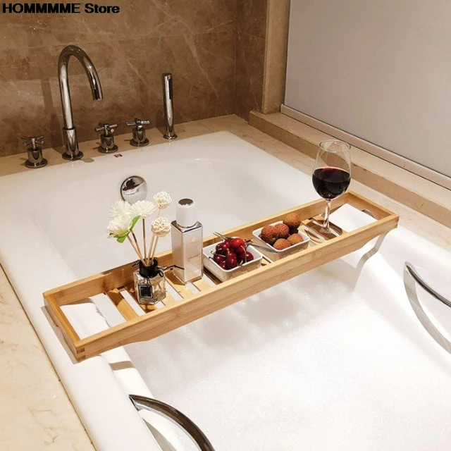 Bandeja de bambú para bañera, bandeja de baño extensible para