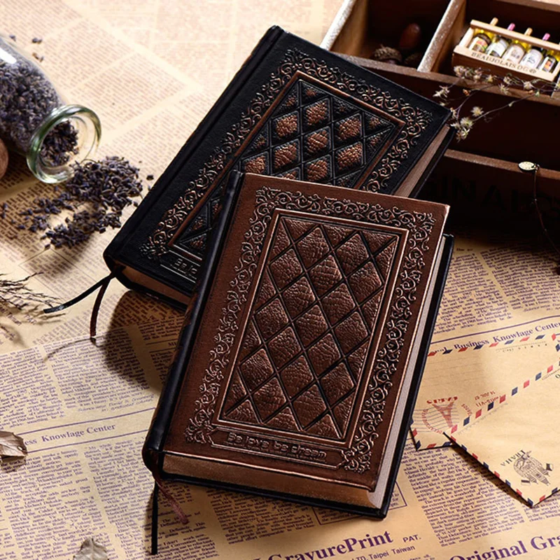European Vintage Emboss Hardcover Notebook Luxury Leather Cover Black Gold Diary Journal Book Office School Stationery Supplies |