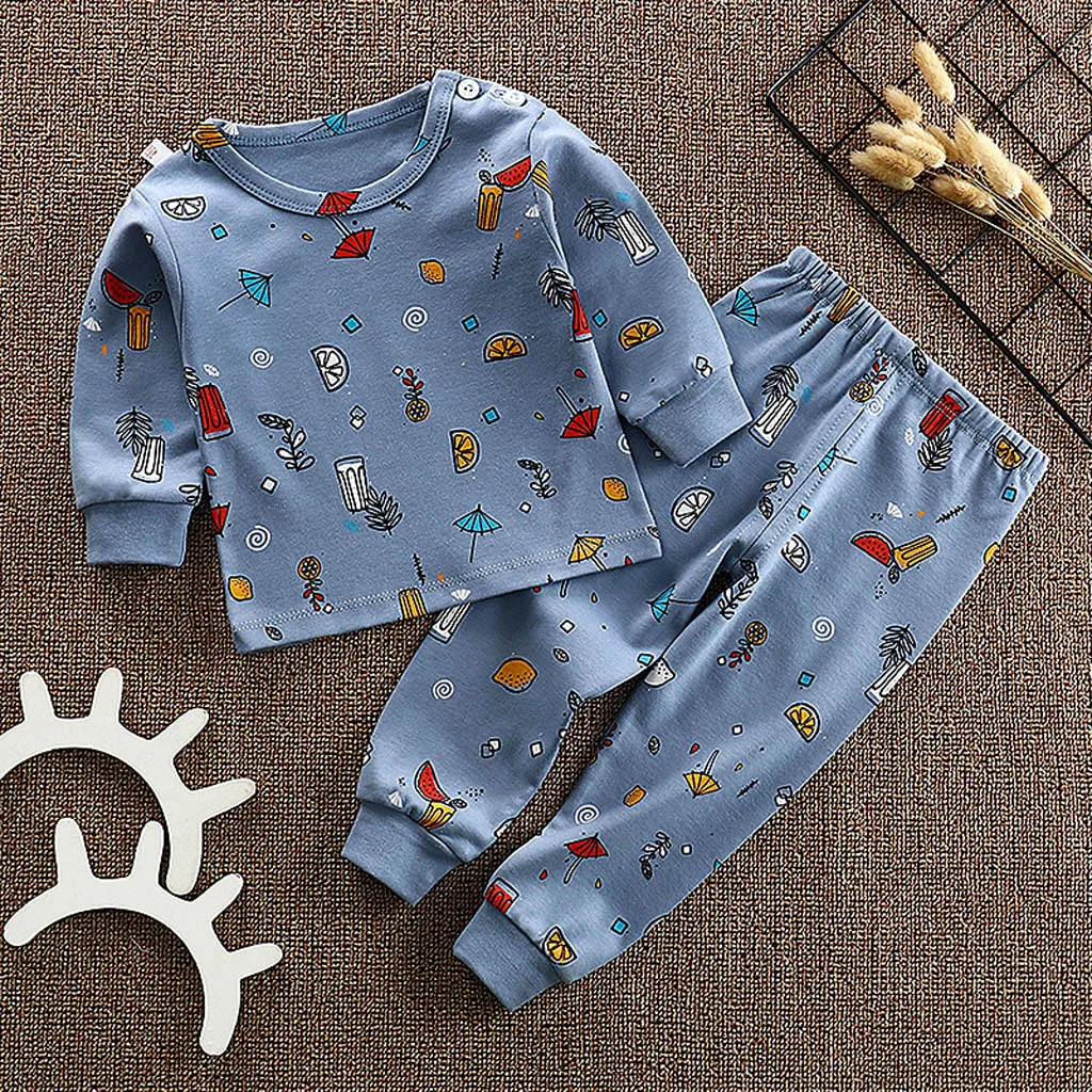 Детская одежда, пижамный комплект из 2 предметов для девочек и мальчиков, пижамы с принтом букв, одежда с длинными рукавами штаны для малышей, зимние, для новорожденных, в Корейском стиле, 19Jl