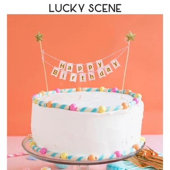 

Mini Happy Birthday Banner Cake Topper Party Cake Decoration Supplies Handmade Bunting Garland Pennant Flags S00965