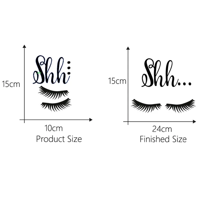 2Pcs DIY Removable Wall Sticker Shh Eyelashes Pattern Wall Stickers for Girls Bedroom Door Sofa Home Decoration Art Mural Decals - Цвет: 1PC Black