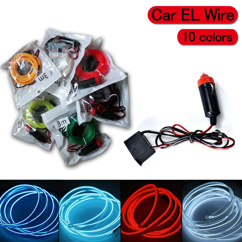 

Car 12V LED Strip Light Flexible Neon EL Wire With Cigarette Lamp For VW Polo Golf Beetle MK4 MK3 Bora CC Passat B5 B6 Car Light