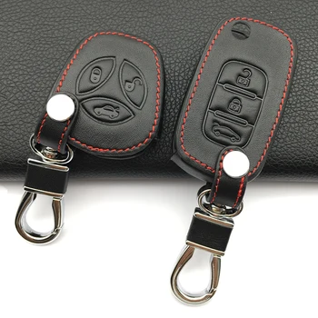 

Super Quality Genuine Leather Remote Key Case Car Key Wallet For Lada chain For Renault Keychain 3 buttons remote control