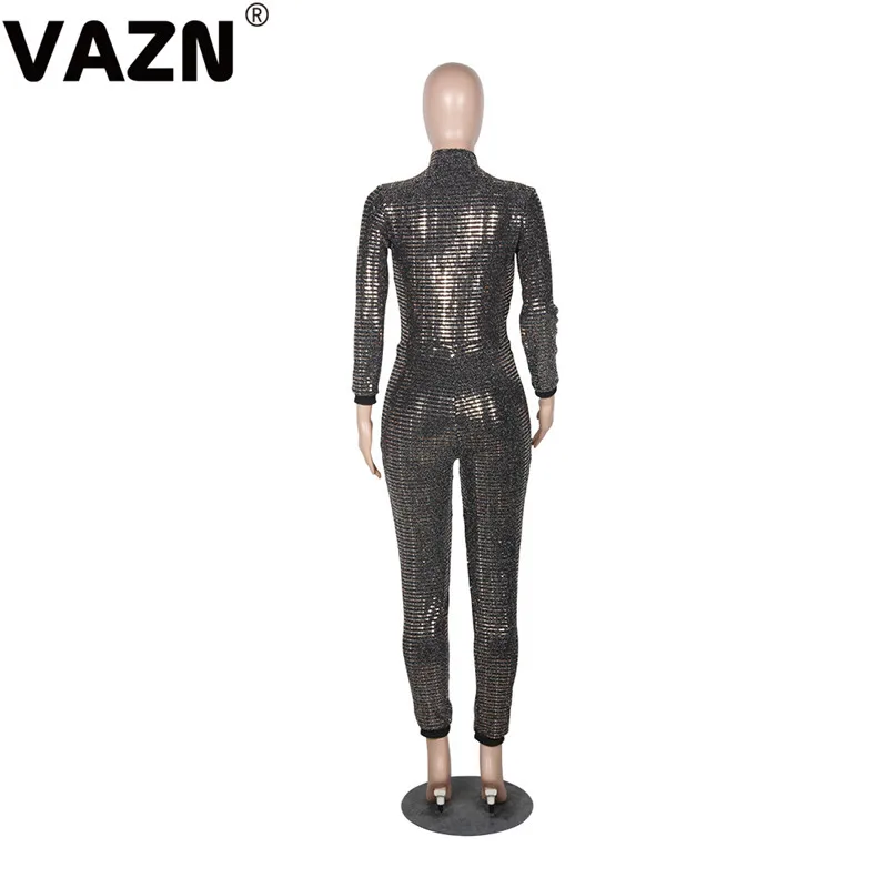 VAZN, новинка, уличные модные комбинезоны с блестками, Spencil, повседневные, с соединением, бодикон, сексуальные длинные штаны, тонкий, с круглым вырезом, длинный комбинезон