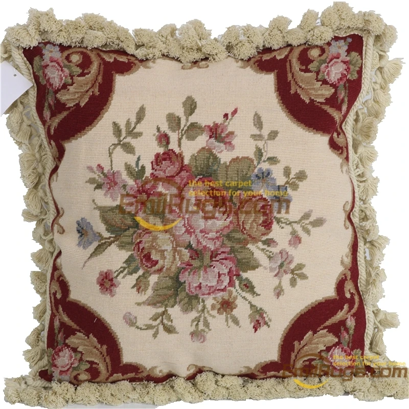 Красная шерстяная подушка ручной работы с цветочной вышивкой, рождественские наволочки, винтажная пасторальная yk2010-14 16x16gc165yg8