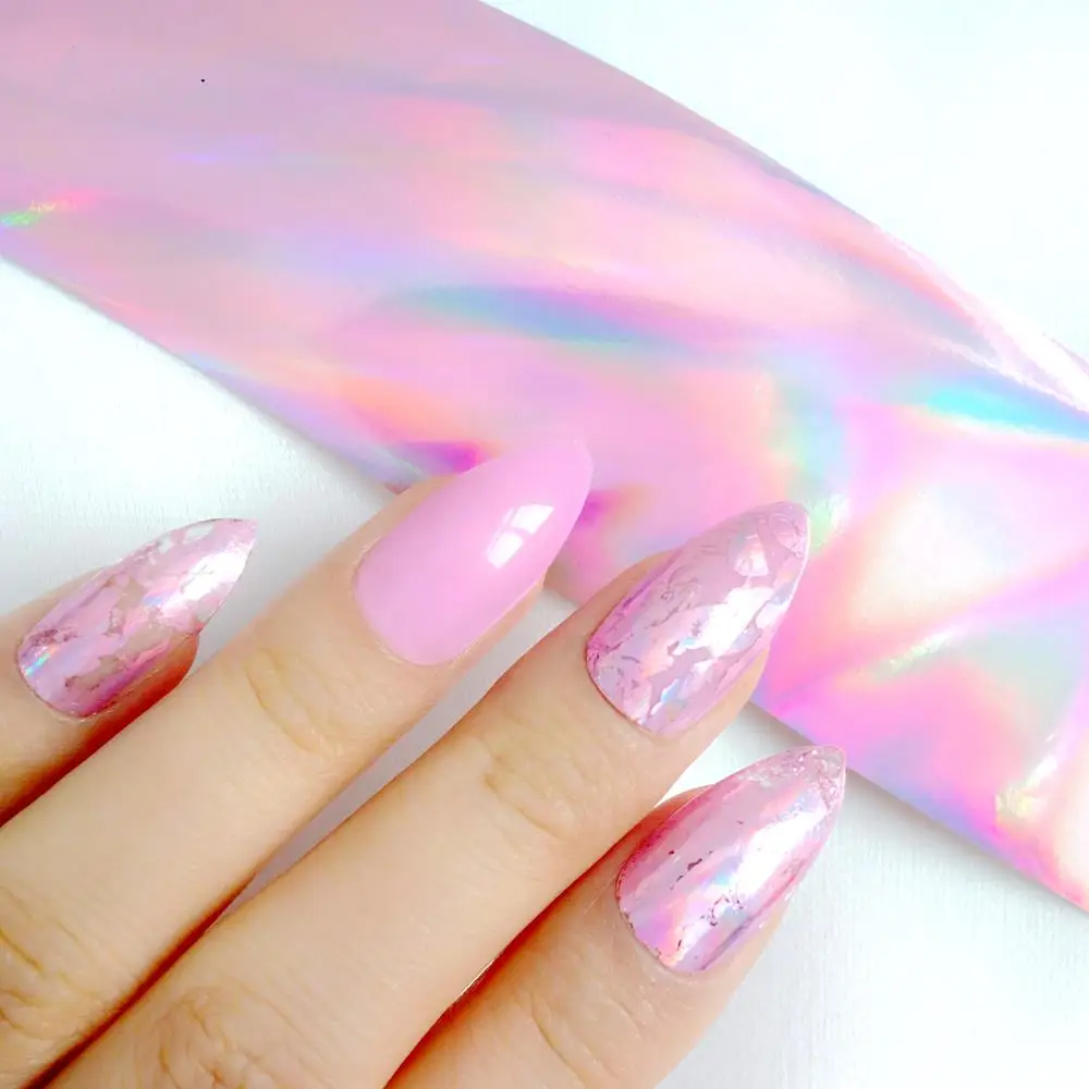 

100cm Laser Pink Nail Art Transfer Foil Holographic Nail Sticker Lady New Design Holo Decals For Manicure