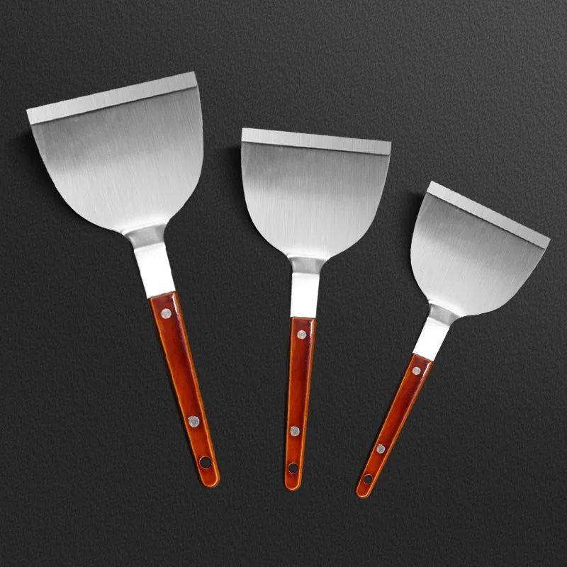 1 PCs Stainless Steel Pancake Scraper Turner Steak Spatula Grill Fried Meat Pizza Shovel with Wooden Handle BBQ Kitchen Tools