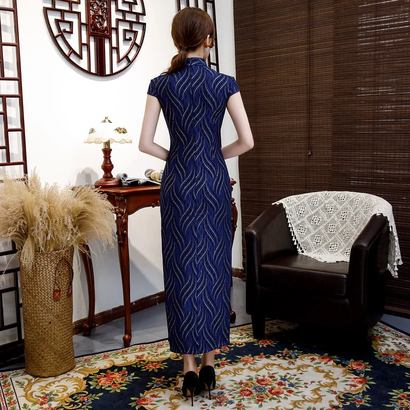Элегантный тонкий длинный Qipao ручной работы Кнопка Qipao сексуальный кружевной Чонсам с высоким разрезом китайское вечернее платье плюс