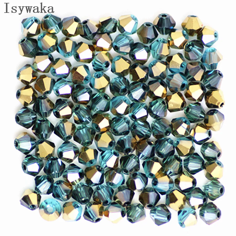 Isywaka Lake Blue Golden 100pcs 4mm Crystal Beads Bicone Stone Jewelry Findings Tassel Lariat Earring Glass Quartz Accessories