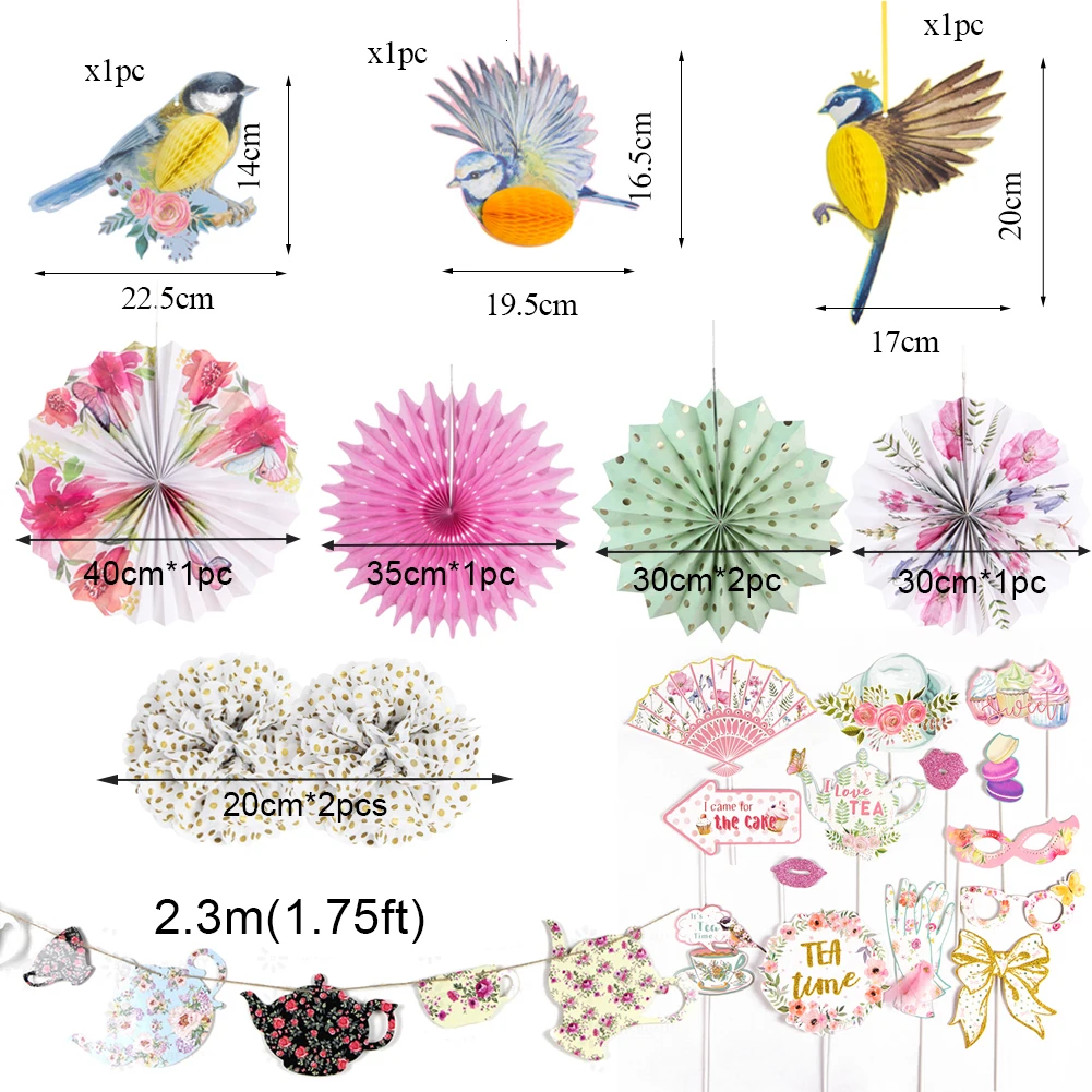 Весенний чай вечерние аксессуары бумажные розетки вентиляторы 3D Птицы чайный горшок баннер фото фон после вечерние украшения дома сада