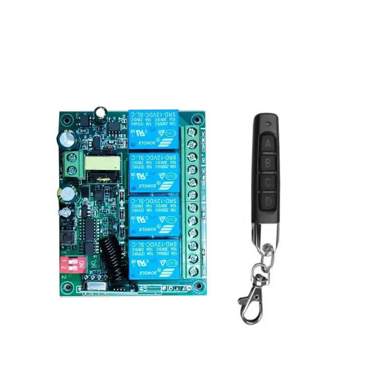 

433MHz Remote Control Switch AC220V 10A 4CH Receiver Module Universal power supply Transmitter 4 buttons Light/Fan/Smart Home