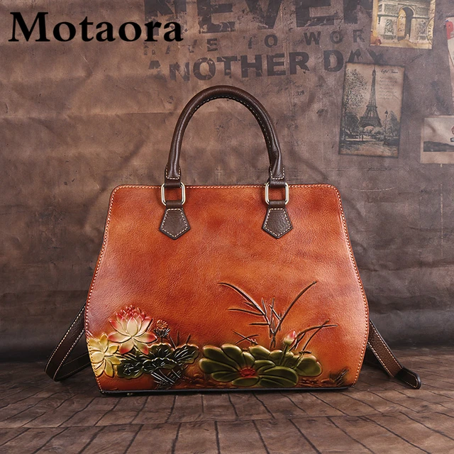 MOTAORA Women's Bag Retro Genuine Leather Shouder Bags For Women New Handmade Embossing Handbag Large Capacity Casual Bag Female 1