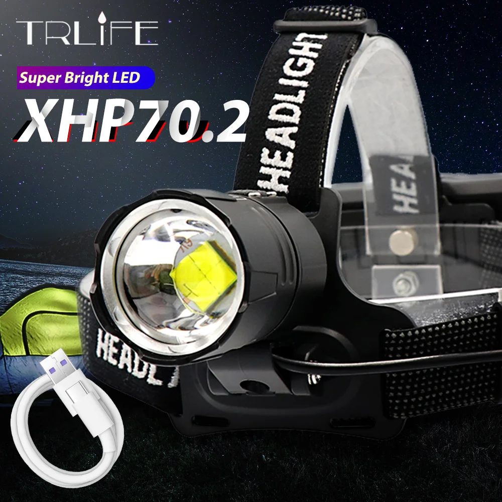 Налобный фонарь Xlamp XHP70.2 светодиодный перезаряжаемый через USB супер яркий V6 для