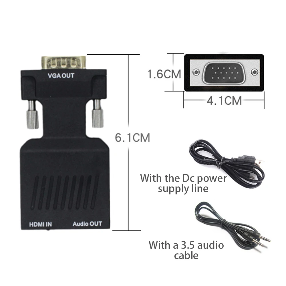 1080P HDMI-Compatible to VGA Converter HD-MI to VGA Adapter with Audio Video Output for TV Stick Xbox Roku Computer Laptop PC