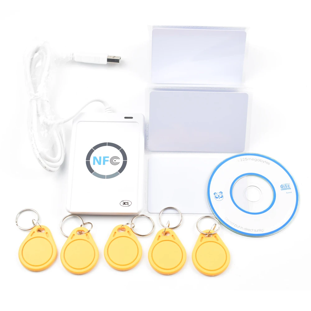 

USB ACR122U-A9 NFC Reader Writer duplicator RFID Smart Card + 5pcs UID changeable Cards + 5pcs UID keyfob +1 SDK CD