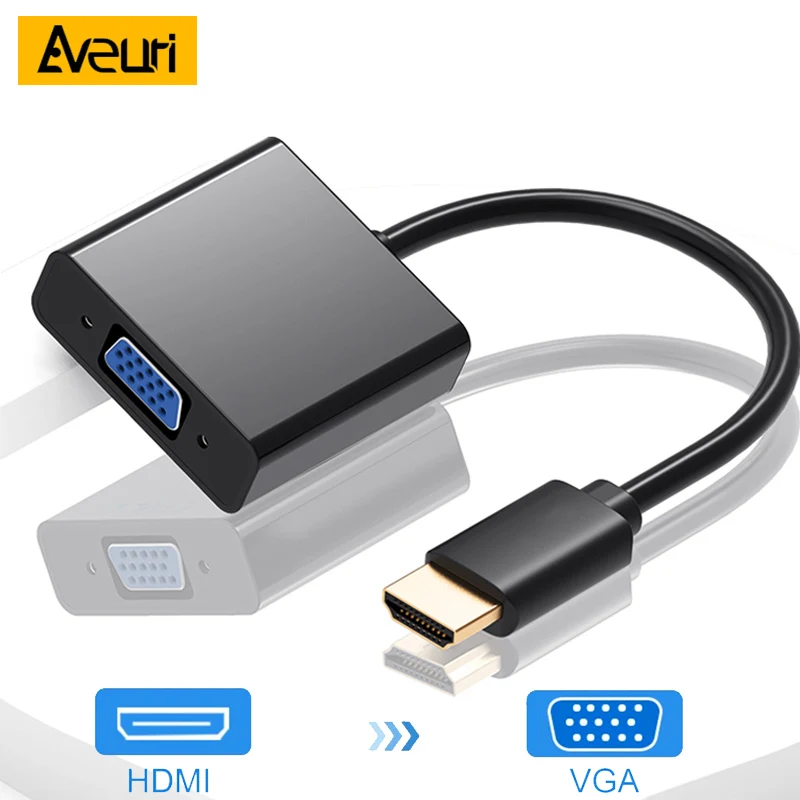 

Aveuri HDMI to VGA Adapter Male To Famale Converter HDMI Cable 1080P Digital to Analog Audio For PC Laptop Projector TV Box PS4