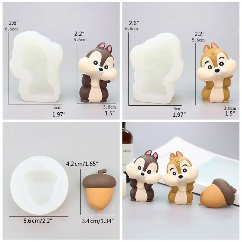 

3Pc Acorn Nut Squirrel Flexible Silicone Mold Fondant Candy Chocolate Resin Mold