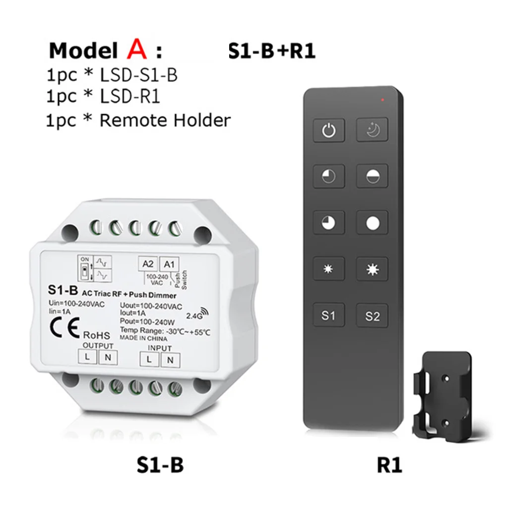 Светодиодный диммер 100-240V AC Беспроводной РЧ с регулируемой яркостью кнопочный переключатель с 2,4G пульт дистанционного управления для одного Цвет светодиодный лампы