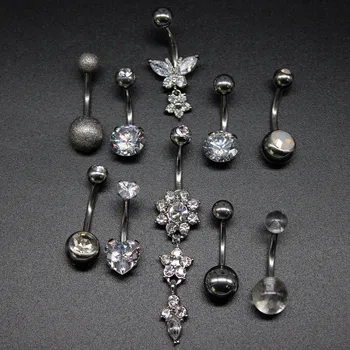 

10PCS Stainless Steel Flower Belly Button Ring Pearl Navel Piercing Set Cute Belly Bar Dangle Piercing Ombligo Set Nombril Lot