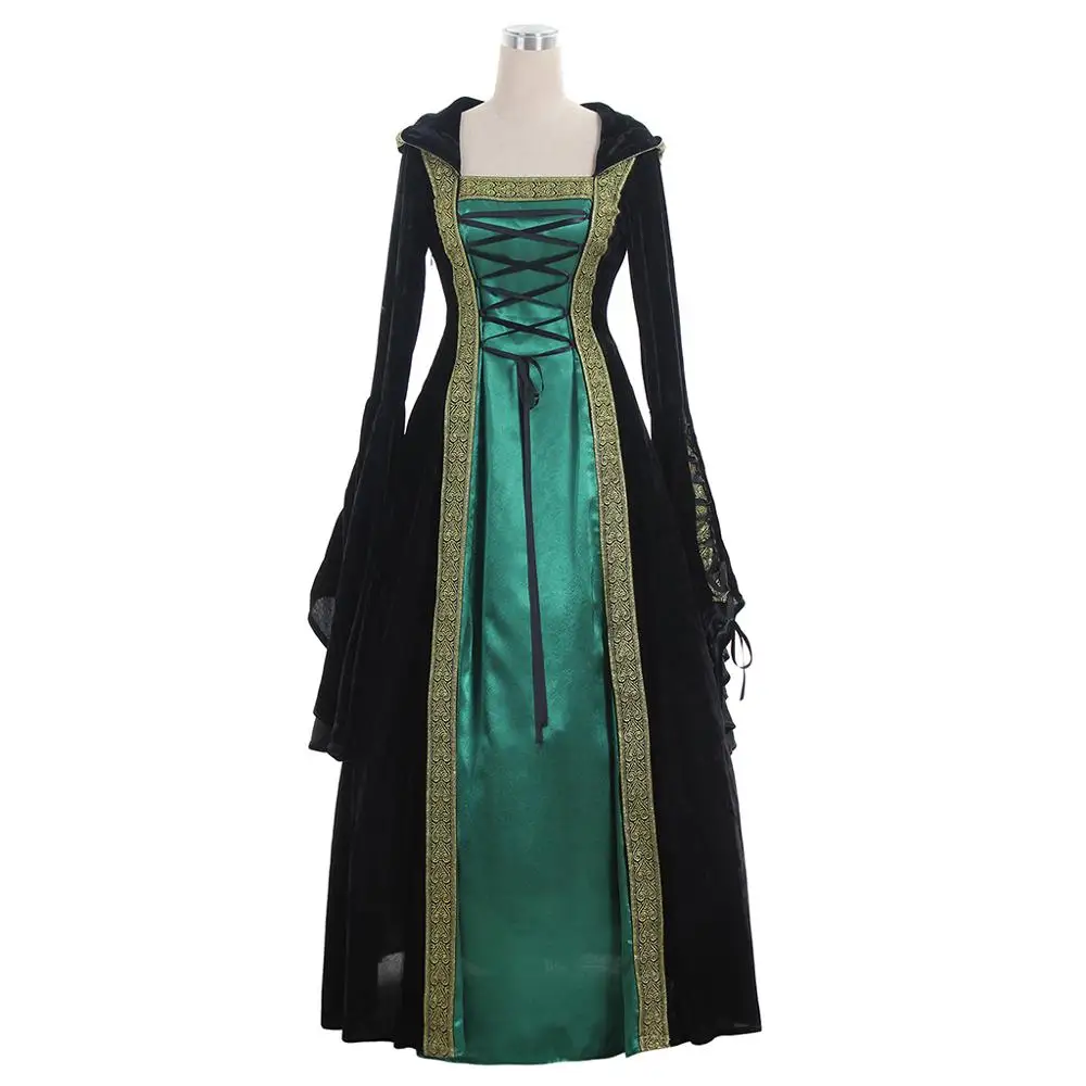Costumebuy Средневековый Ренессанс Косплей средневековье сценическое готическое Ретро корт Виктории платье женские карнавальные костюмы - Цвет: green