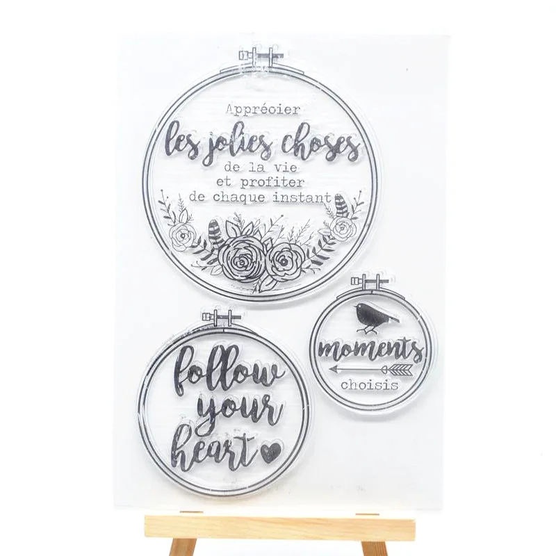 

Circle English Transparent Silicone Stamp DIY Album Scrapbook Flower Leaf Bird Stamp Handmade Birthday Card