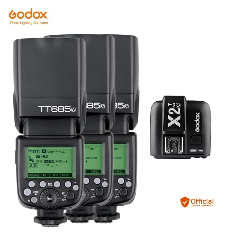 3 * Godox TT685C GN60 Авто вспышка Speedlite E-TTL II + передатчик триггера для Canon 5D 6D Mark iii 70D 1D 700D 600D