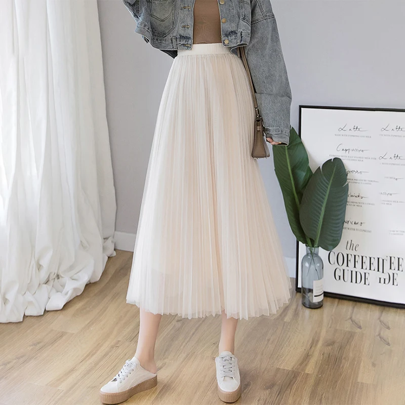 TIGENA 3 Layers Long Pleated Tulle 