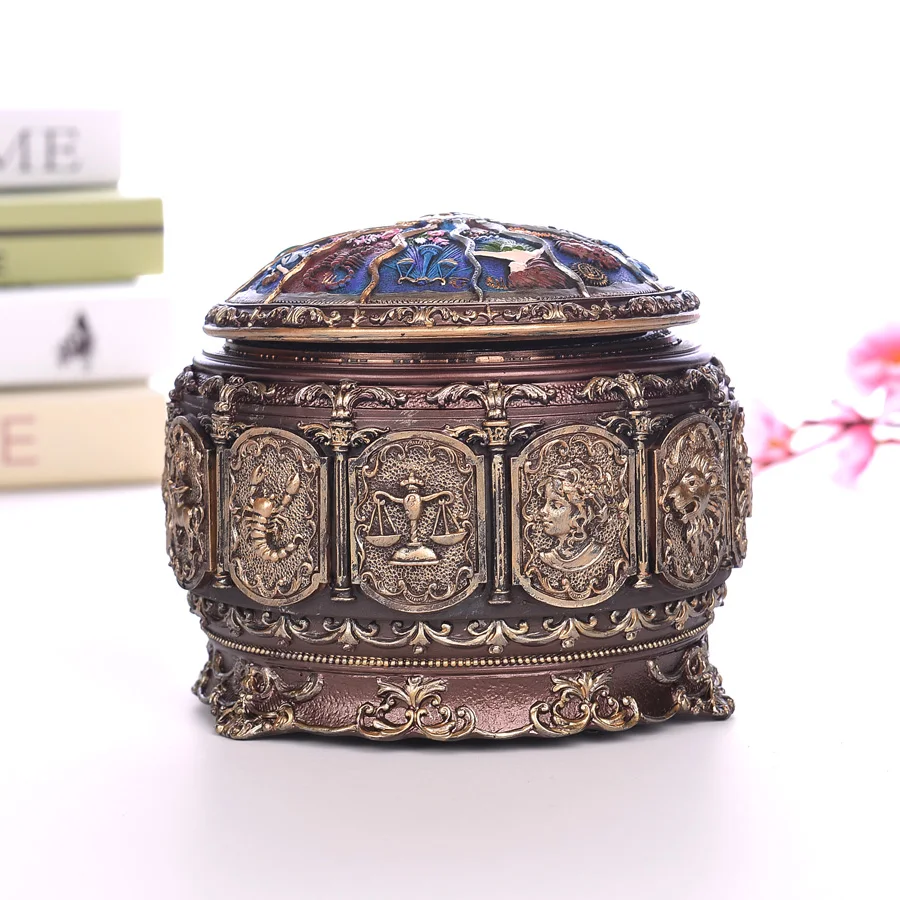 Музыкальная шкатулка бронзовая с 12 знаками Зодиака созвездий|music box|box for girlsretro music