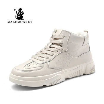 

2019 Autumn Woman Breathable High Top Beige White Boots Shoes Women Casual Platform Comfortable Sneakers Genuine Leather Shoes