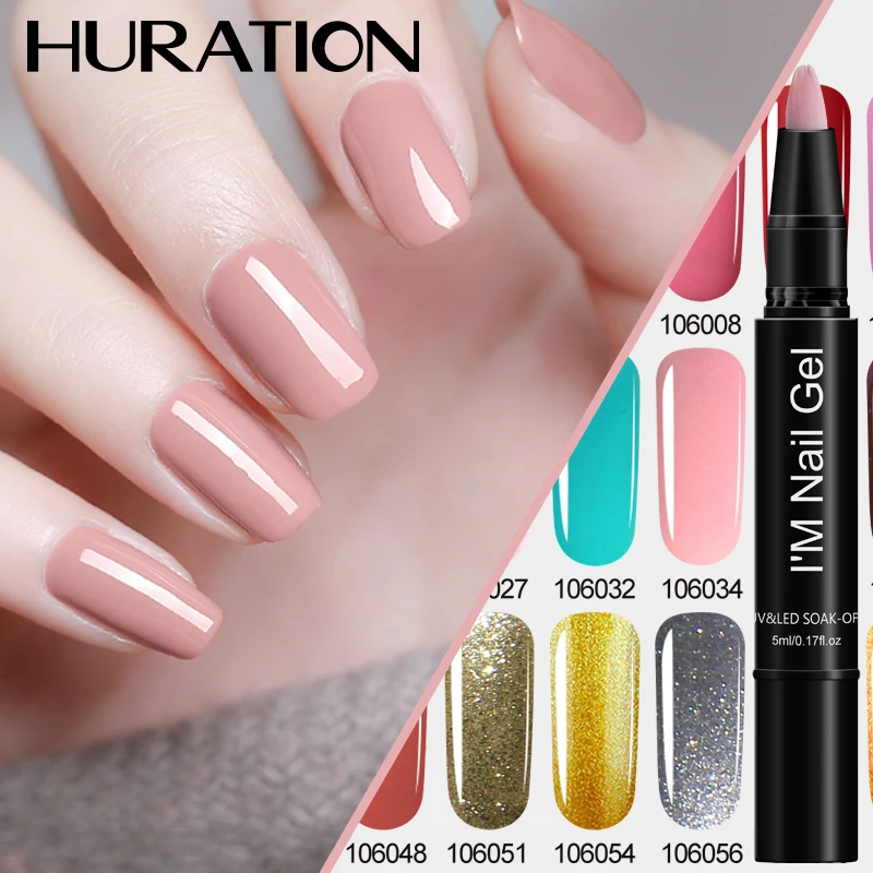 Huration Nails Pen Gel Nail Polish 3 In 1 One Step Varnish Hybrid Uv Glue 22 Colors Art Tips UV No Need Top Base Coat | Красота и