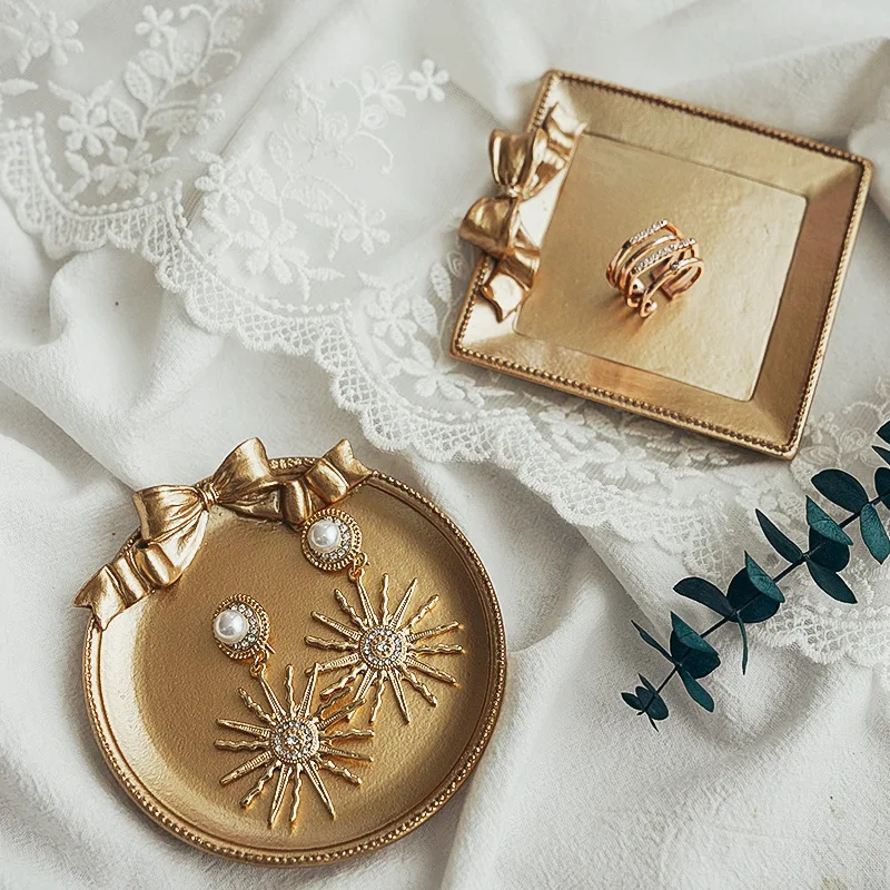 Nordic Style Retro Jewelry Storage Tray Rose Gold Trinket Dish Decorative Containers Perfume Keys Plates Desktop Organizer 2
