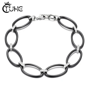 

Geometric Shape New Black Ceramic Bracelets For Girls Crystal Circle Bracelet Men's Couple Bracelets Fashion Christmas Jewelry