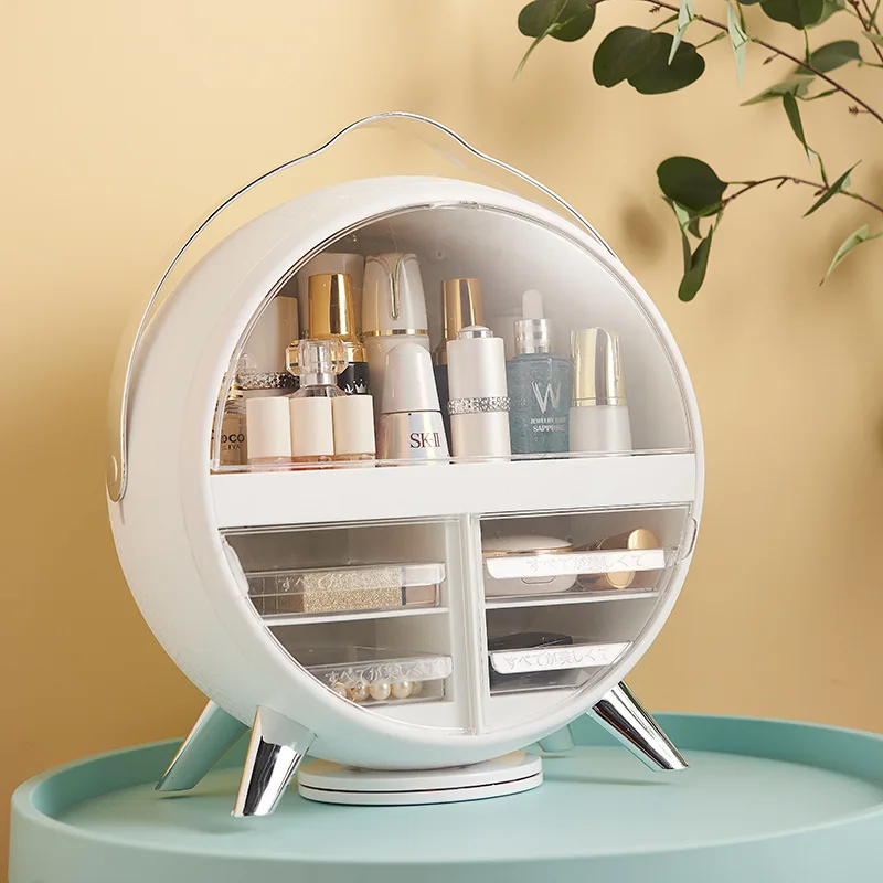 LED Cosmetic Storage Box with Makeup Mirror Skin Care Desktop Dust-proof Rack Dressing Table Storage  Cosmetic Organizer
