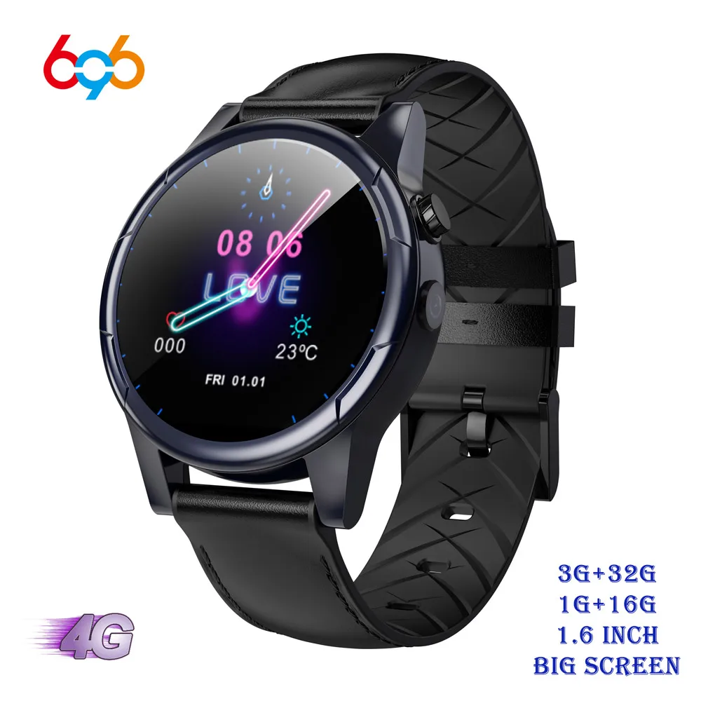 

696 X361 4G LTE Android 7.1 Smart Watch 1.6inch big Screen Round WiFi GPS Sim Card 4G Smartwatch Phone Heart Rate Monitor Camera