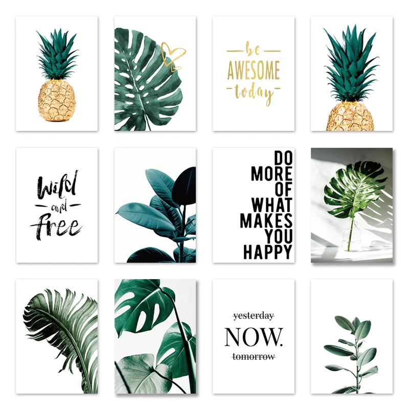 

Nordic Golden Pineapple Green Leaves Canvas Painting Wall Art Letter Quotes Posters And Prints Plants Pictures For Living Room
