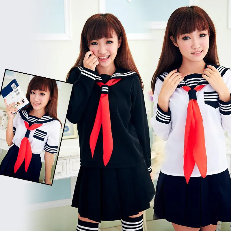 JK Japanese School sailor uniform fashion school class navy sailor school uniforms for Cosplay girls suit 3 Pcs / Set