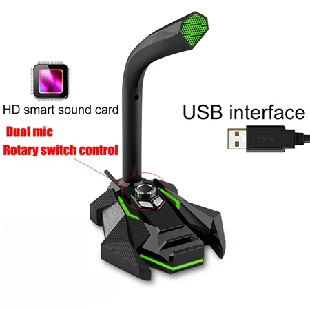 Модный 3,5 мм USB микрофон для компьютера, конденсаторный микрофон, игровой Аудио Микрофон, док-станция с HD умной звуковой картой - Цвет: USB green