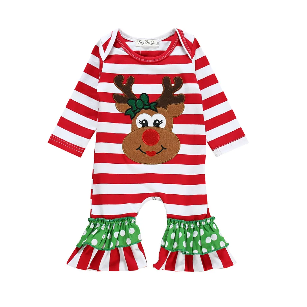 Рождественский наряд; детская зимняя одежда; хлопковый комбинезон в полоску с рождественским оленем; комбинезон; одежда; roupas infantis menina - Цвет: Красный