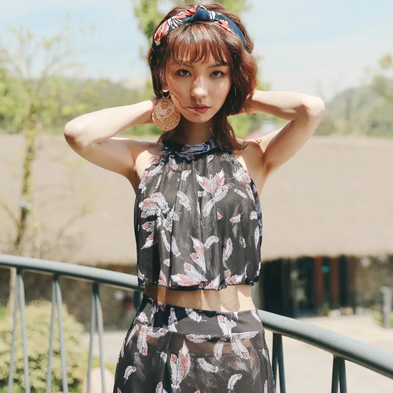 

Betis Seaside Bathing Suit Women's Beach Degree Three-piece Set Sexy Small Bust Conservative Slimming Graceful Skirt Split Type