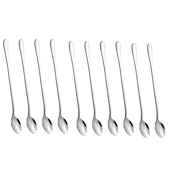

10 Pieces of 304 Stainless Steel Long Handle Stirring Spoon Cold Drink Sand Ice Spoon Coffee Milk Tea Bartender