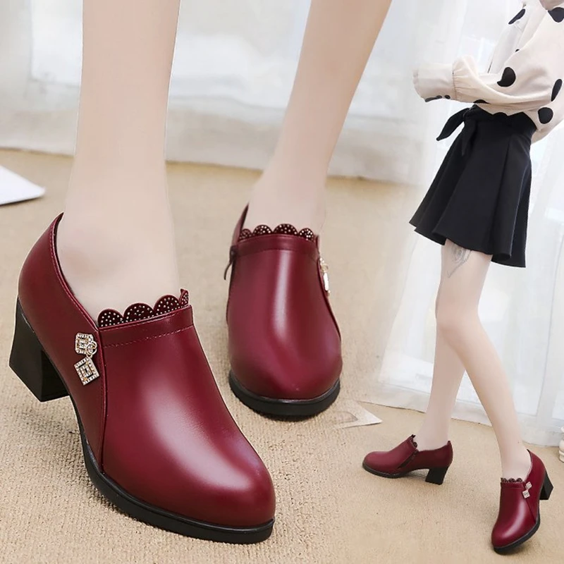 Women Shoes 2020 Spring Autumn Women Leather High Heel Pumps Shoes Lady Med Heels Office Shoes Female Dress Shoes