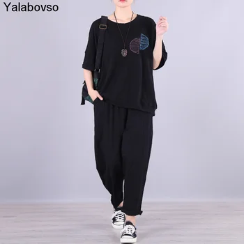 

O Neck Short Sleeve Casual Two-piece Suit Women's Tracksuit Women 2020 Summer New Loose Large Size Foreign Style Solid Color