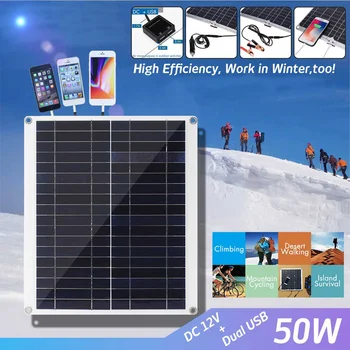 

Portable 50W Solar Panel 5V/18V Polycrystalline Double USB Power Solar Cell Car Ship Outdoor Camping Phone Charger Solar Charger