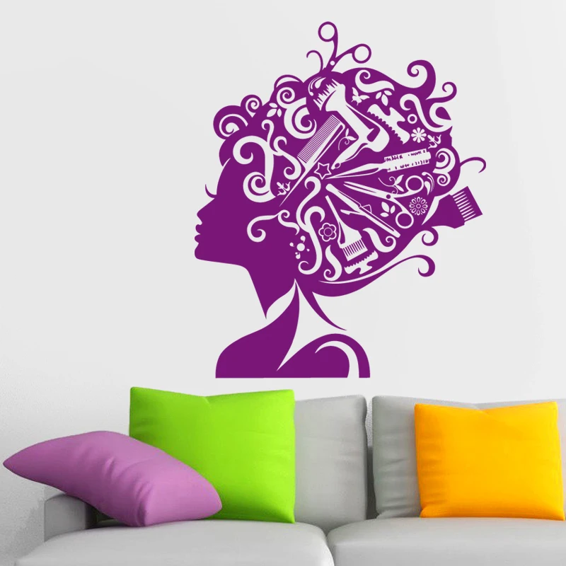 Woman Hair Salon Sticker Hairdresser Beauty Decal Barbershop Girl Posters Vinyl Wall Decals 25 Color Choose Hair Salon Sticker
