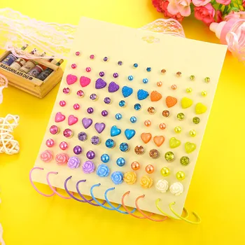 

New Colorful Resin Flower Heart Shape Party Earrings Fashion Crystal Simulated Pearl Stud Earrings Set For Women Wedding Gift