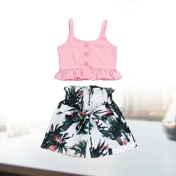 

Kids Clothes Girls 3 To 4 Years 2 Pieces Flamingo Floral Sleeveless Girls Clothes Set Pink Casual Summer Toddler Girl Clothes