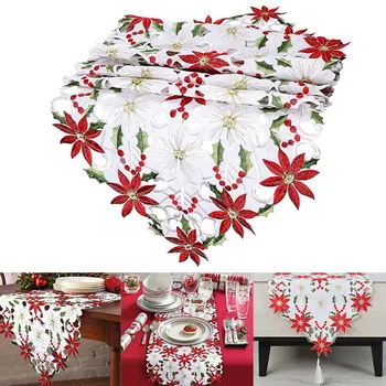 

Christmas Embroidered Table Runner Leaf Table Linens Home Decoration MYDING