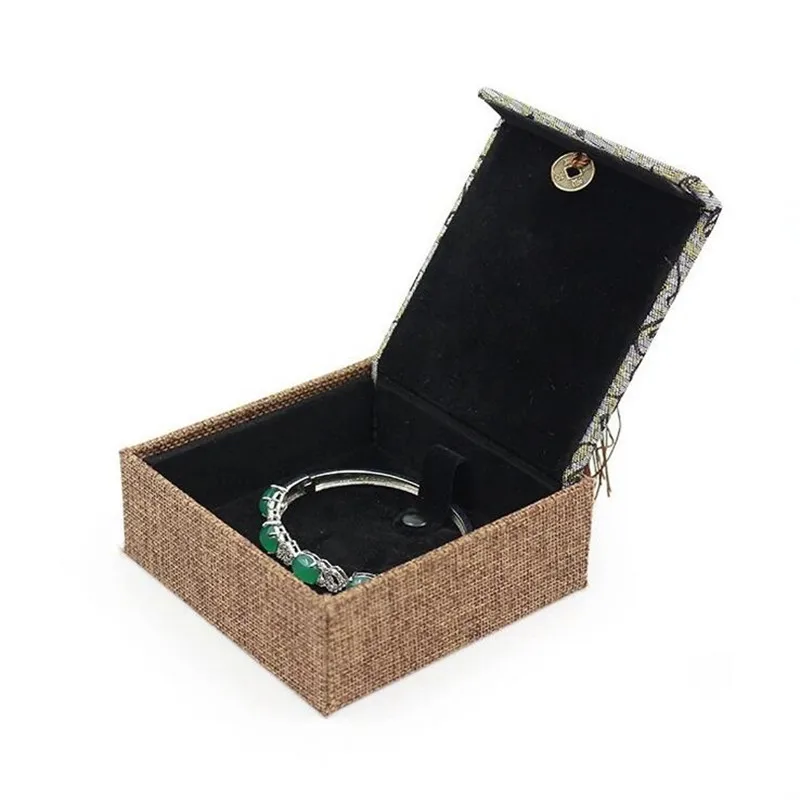 B-Small bracelet box Ретро Китайская каллиграфия кольцо ожерелье браслет Органайзер Дисплей Чехол льняной кисточкой кольцо коробка для хранения ювелирных изделий подарочные коробки - Цвет: B-Small bracelet box