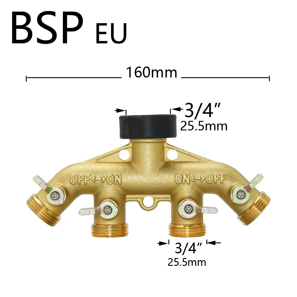 3/4" 2/4-Way Brass Plastic Garden Hose Splitter Y-Type Watering Connector Garden Tap For Outdoor Tap and Faucet